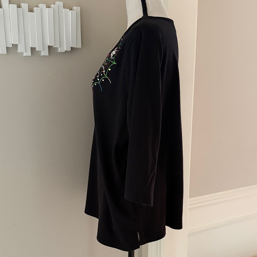 Quacker Factory Halloween Spider Web Top Black Embellished L Rhinestone Bling - Picture 4 of 8